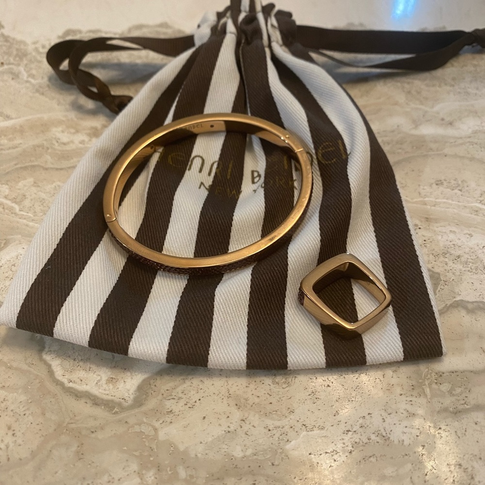 Henri Bendel Gold Bracelet & Ring with Burgundy Swarovski Crystals